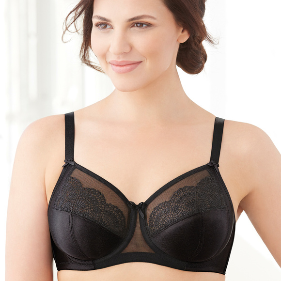 Glamorise 36D WONDERWIRE Bra Satin & Lace UNDERWIRE (FLEXI SIDE BONES) Black NEW - Picture 2 of 16